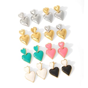 1 Pair Sweet Fresh Style Double Heart Shape Enamel Stainless Steel  Gold Color Women's Drop Earrings h5 Picture3